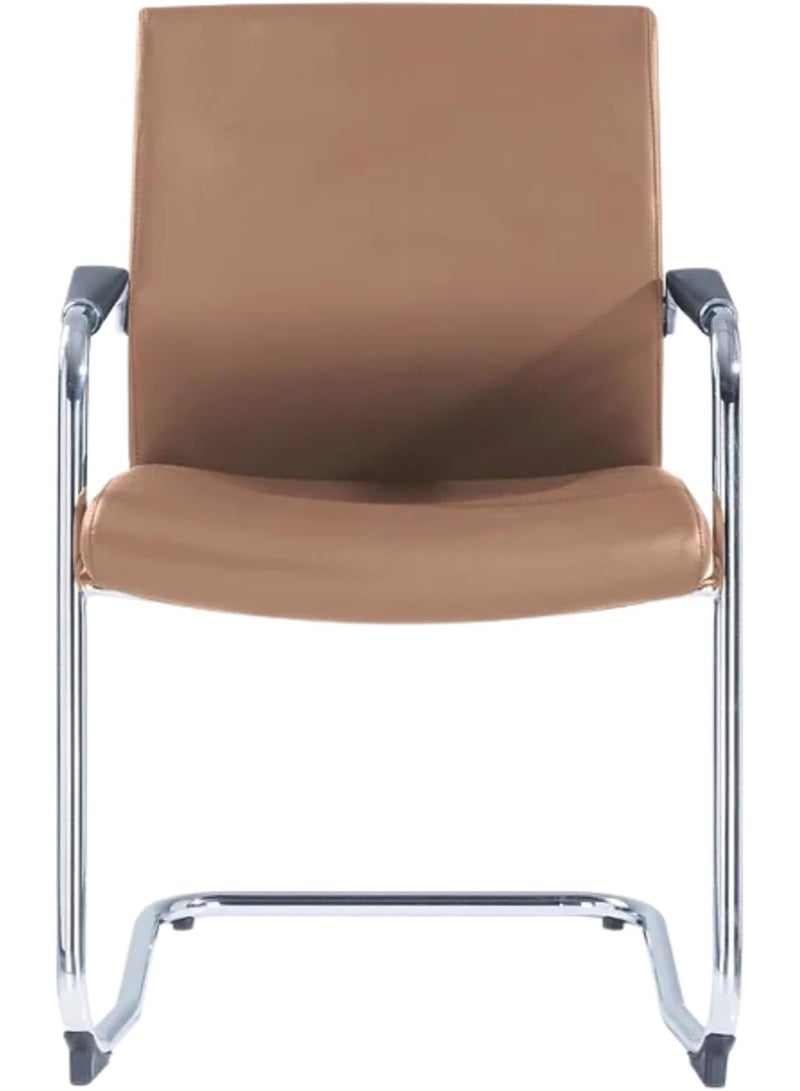 كاليبر كرسي زائر Kaliber Elite مصنوع من جلد البولي يوريثان البني مع إسفنج عالي الكثافة، وإطار من الكروم، ومساند ذراع ثابتة، وقاعدة زلاجة من الكروم - Image 1