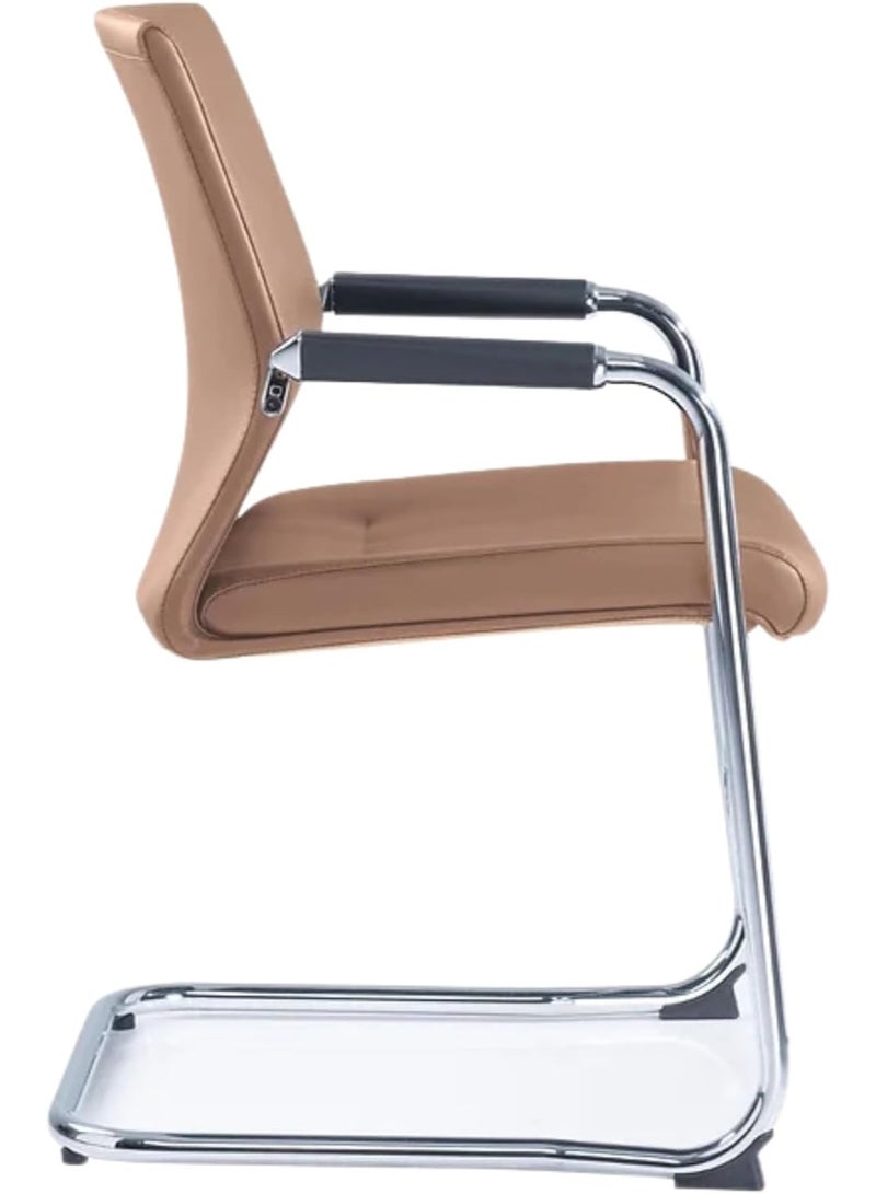 كاليبر كرسي زائر Kaliber Elite مصنوع من جلد البولي يوريثان البني مع إسفنج عالي الكثافة، وإطار من الكروم، ومساند ذراع ثابتة، وقاعدة زلاجة من الكروم - Image 2