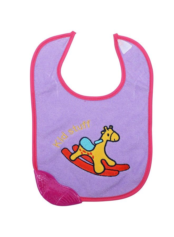 1st Step Newborn Baby Cotton Bib With 3D Patch And Teether (Purple) - Image 2