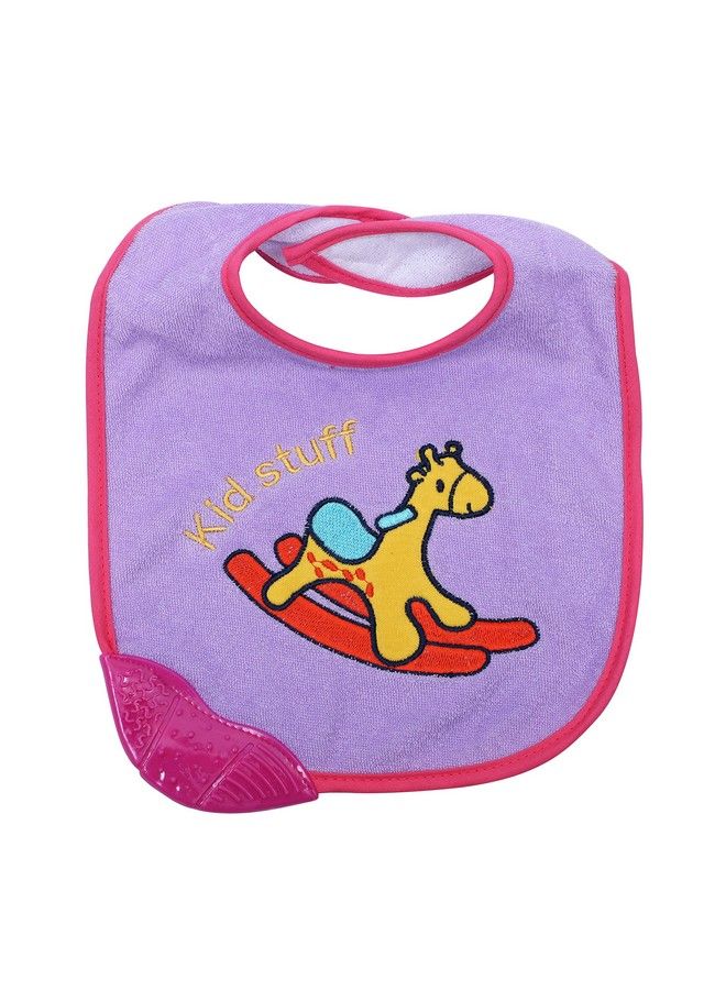 1st Step Newborn Baby Cotton Bib With 3D Patch And Teether (Purple) - Image 3
