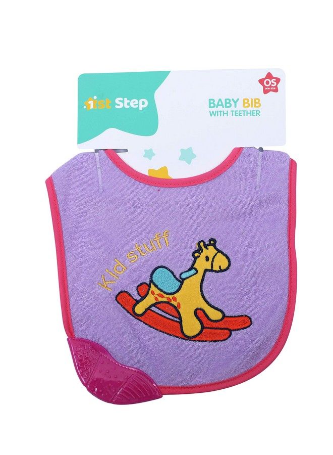 1st Step Newborn Baby Cotton Bib With 3D Patch And Teether (Purple) - Image 5