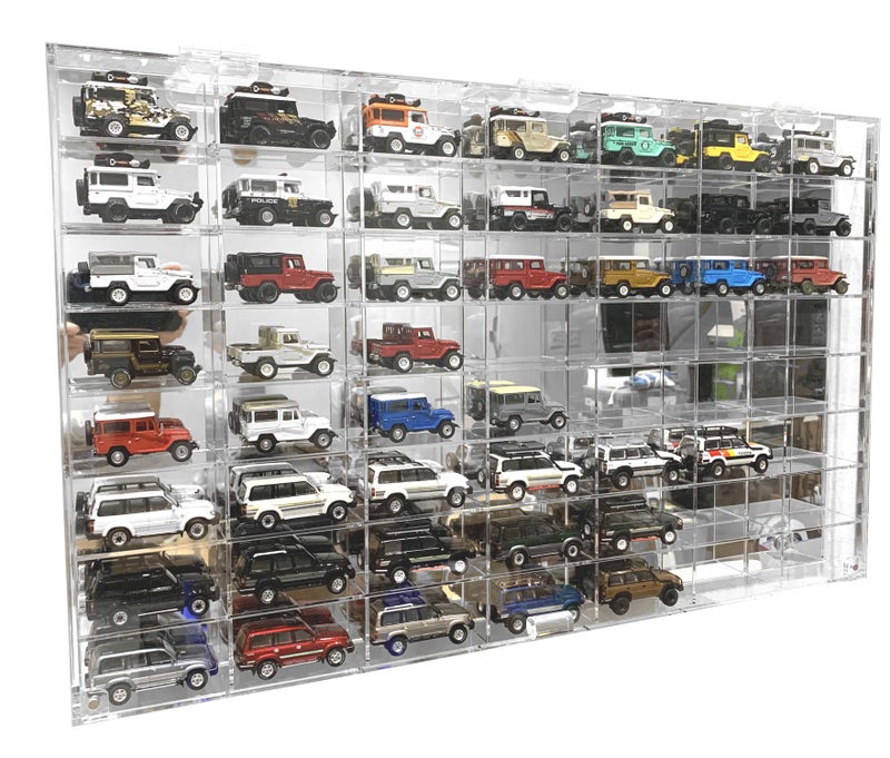 DisplayGifts Hot 56 Compartment 1/64 Scale Toy Cars Wheels Matchbox Display Case Stand Wall Diecast Model Car Cabinet w/Door -AHW64-56 - Image 1
