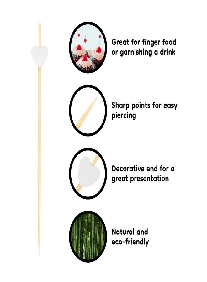 BambooMN 7.1" Decorative White Heart Bamboo Cocktail Fruit Sandwich Picks Skewers for Catered Events, Holiday's, Restaurants or Buffets Party Supplies, 100 Pieces - Image 5