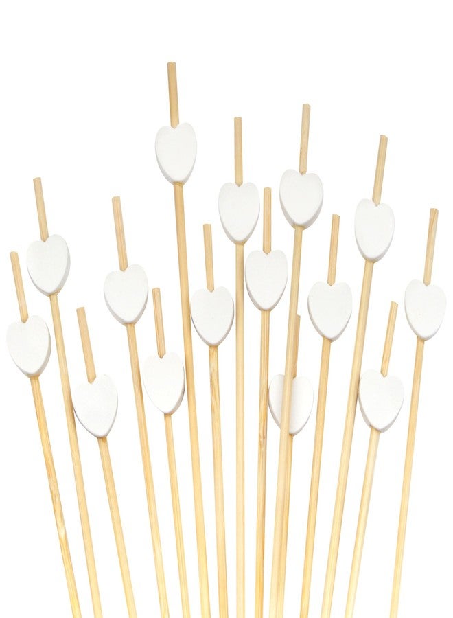 BambooMN 7.1" Decorative White Heart Bamboo Cocktail Fruit Sandwich Picks Skewers for Catered Events, Holiday's, Restaurants or Buffets Party Supplies, 100 Pieces - Image 1