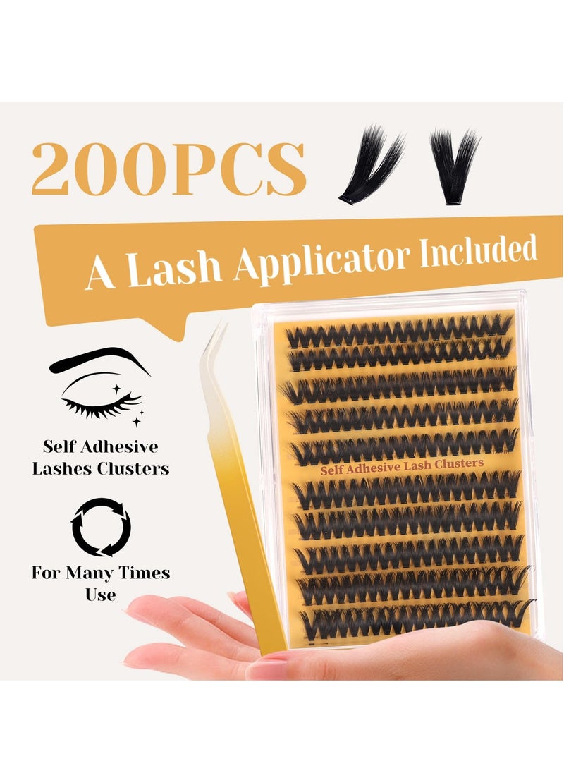 FLYROAD Self Adhesive Eyelashes Clusters 200PCS Press On Lashes Clusters Kit Reusable Pre Glued Lashes, Mix 10-16mm Individual Lash Extension Kit with Lash Tweezers for Beginners  - Image 2