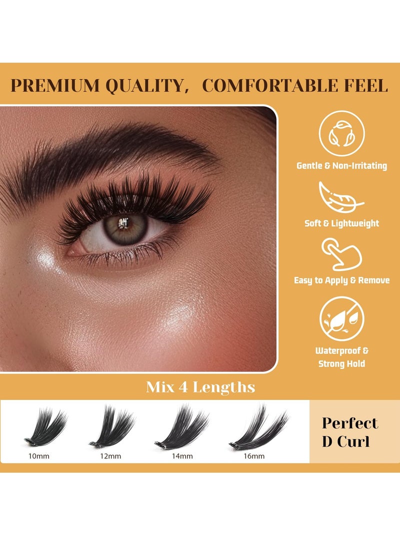FLYROAD Self Adhesive Eyelashes Clusters 200PCS Press On Lashes Clusters Kit Reusable Pre Glued Lashes, Mix 10-16mm Individual Lash Extension Kit with Lash Tweezers for Beginners  - Image 3
