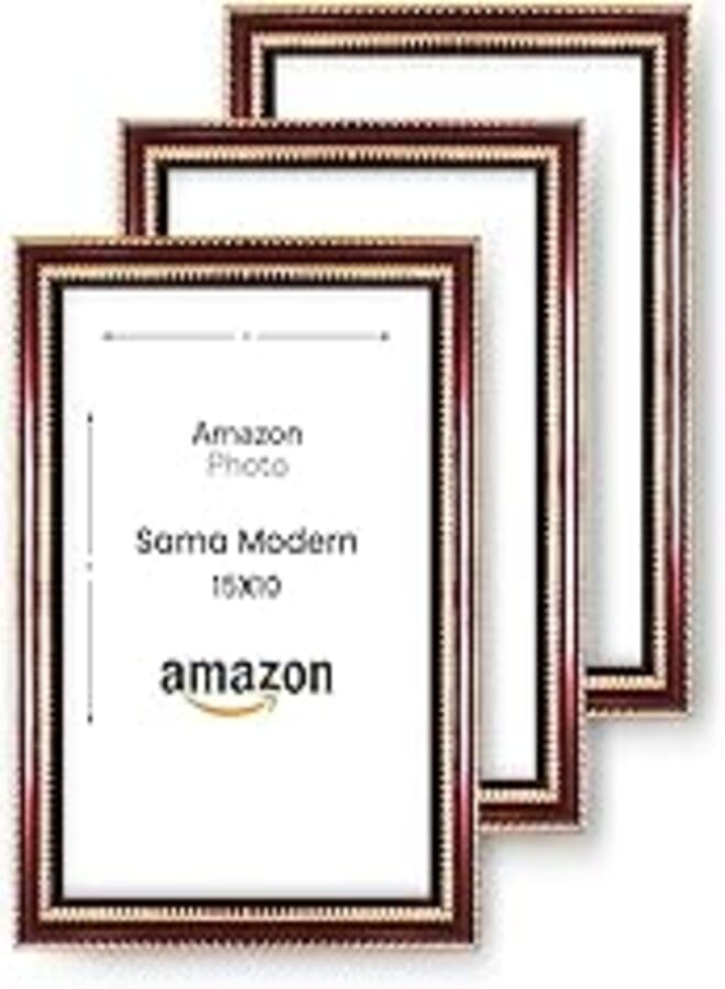 Hanging Decorations Picture Frame with Wooden Stand for Desks and Tables (15x10) - Brown in Gold Frame Set of 3