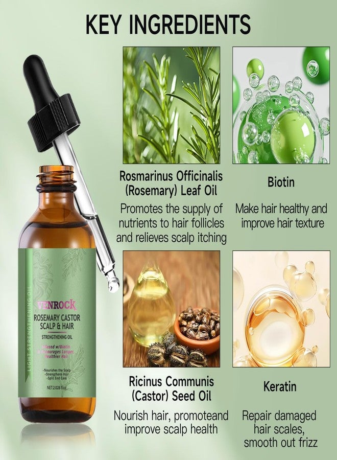 Venrock Rosemary Castor Hair Oil - Biotin Infused Scalp & Hair Strengthening Oil for Nourishing Scalp, Repairing Split Ends & Encouraging Longer, Healthier Hair | Lightweight Daily Hair Care - Image 3