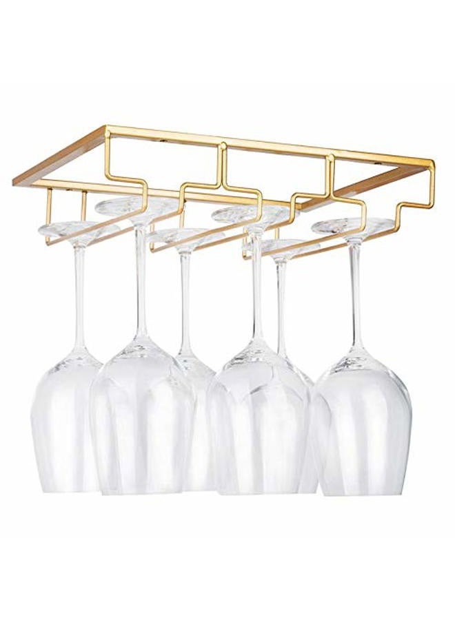 FOMANSH Wine Glass Rack - Under Cabinet Stemware Wine Glass Holder Glasses Storage Hanger Metal Organizer for Bar Kitchen Gold - Image 1