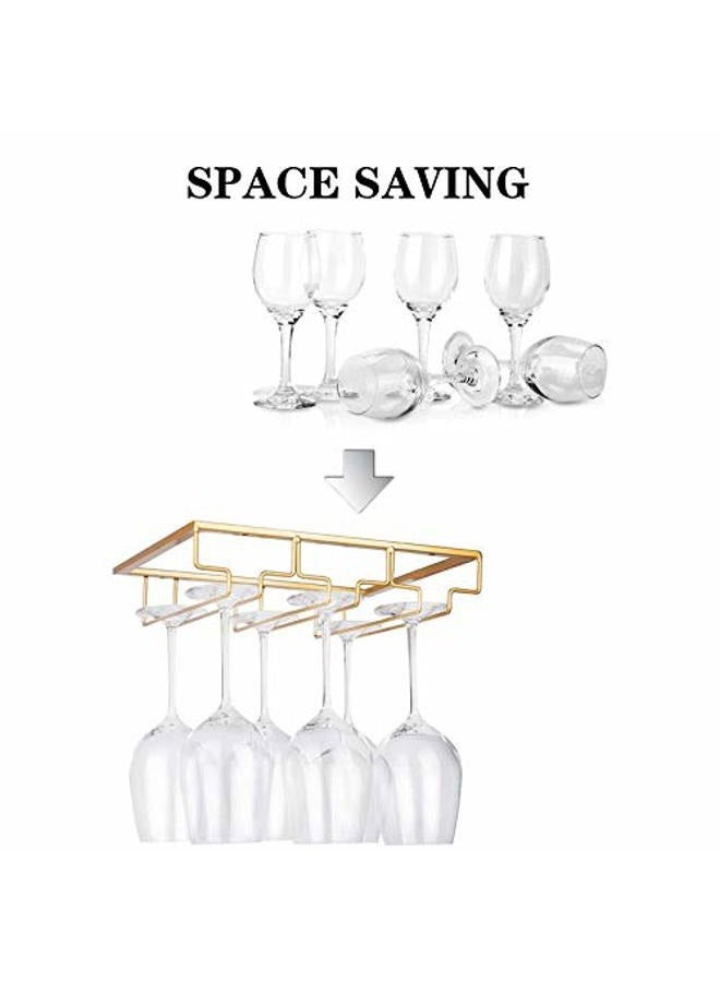 FOMANSH Wine Glass Rack - Under Cabinet Stemware Wine Glass Holder Glasses Storage Hanger Metal Organizer for Bar Kitchen Gold - Image 2