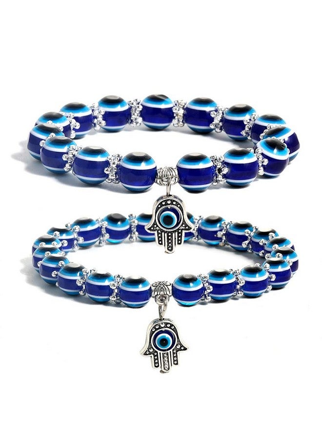 SUMMER LOVE Evil Eye Hamsa Blue Beaded Charm Stretch Bracelet Hand Of Fatima Turkish Lucky Evil Eye Bracelet For Protection And Blessing - Image 1