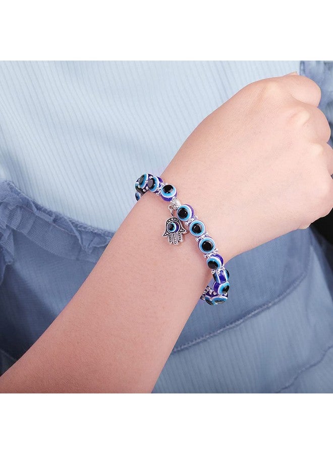 SUMMER LOVE Evil Eye Hamsa Blue Beaded Charm Stretch Bracelet Hand Of Fatima Turkish Lucky Evil Eye Bracelet For Protection And Blessing - Image 2