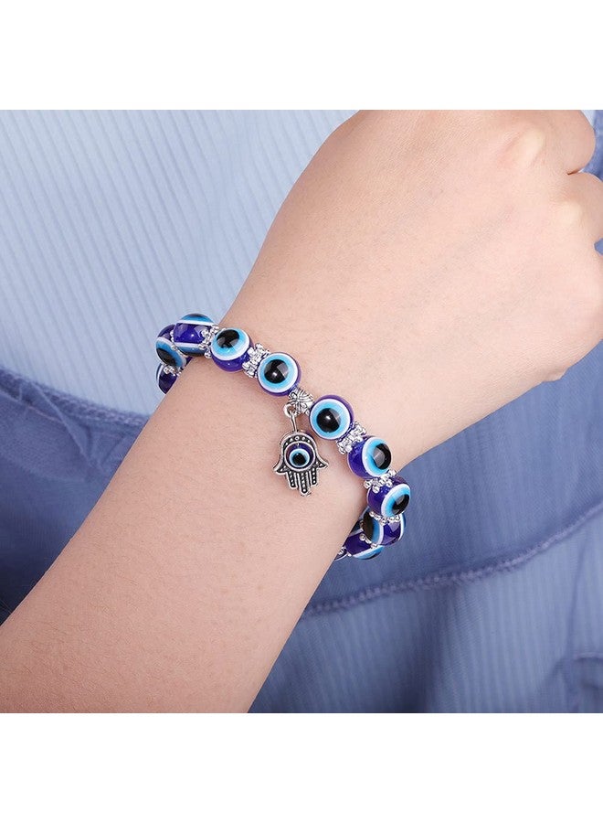 SUMMER LOVE Evil Eye Hamsa Blue Beaded Charm Stretch Bracelet Hand Of Fatima Turkish Lucky Evil Eye Bracelet For Protection And Blessing - Image 3