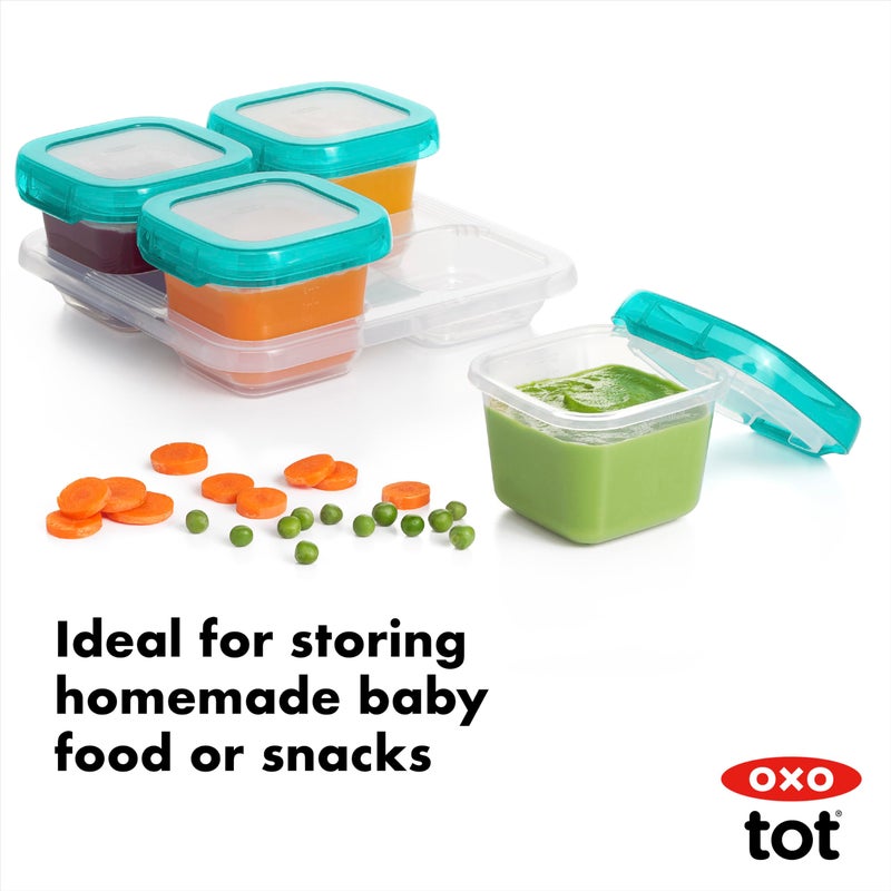 OXO Tot Baby Blocks Food Storage Containers, Teal, 6 oz - Image 3