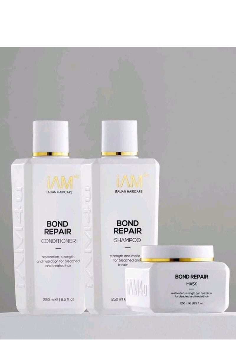IAM4U Bond Repair Kit for damaged hair is used for hair problems after (straightening, protein, keratin, smoothing, removing color, damage from dyes, super split ends) and for very dry hair. It provides deep hydration and strengthens hair bridges 250ML - Image 1