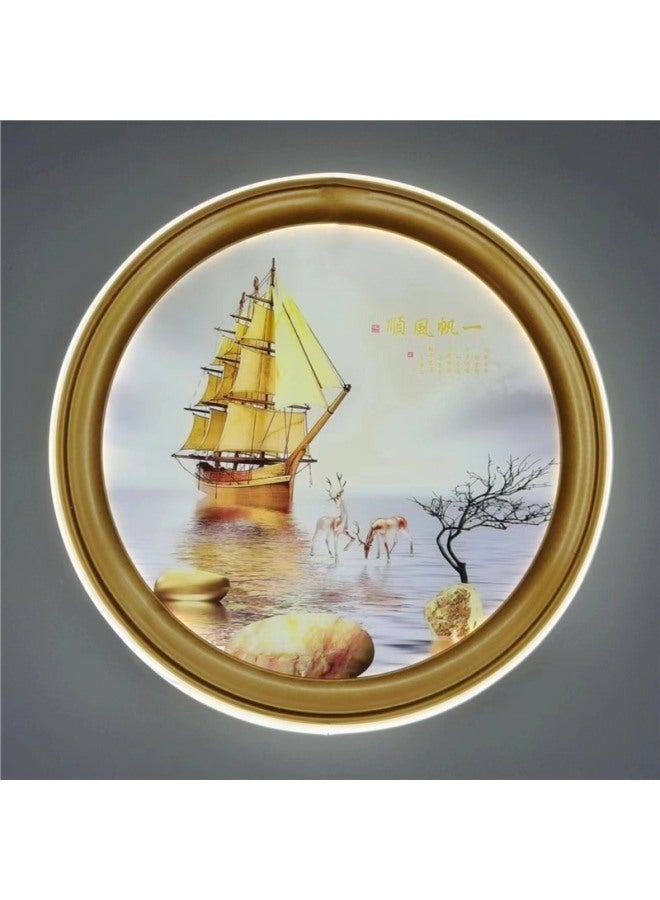 Chinese Style Entrance Entrance Decorative Painting Mural Modern Bedroom Simple Bedside Light Luxury Round Hanging Painting Restaurant LED Light