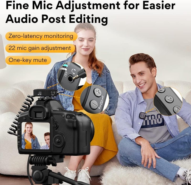 ماونو مايكروفون لاسلكي محمول مدمج لشخصين Maonocaster AU-WM820A2 بتردد 2.4GHz مع مراقبة في الوقت الفعلي وتعديل لمستوى الصوت على 22 مستوى للاستخدام في المقابلات، التدوين المرئي، البث المباشر، الهواتف، الكاميرات - اللون أسود - Image 3