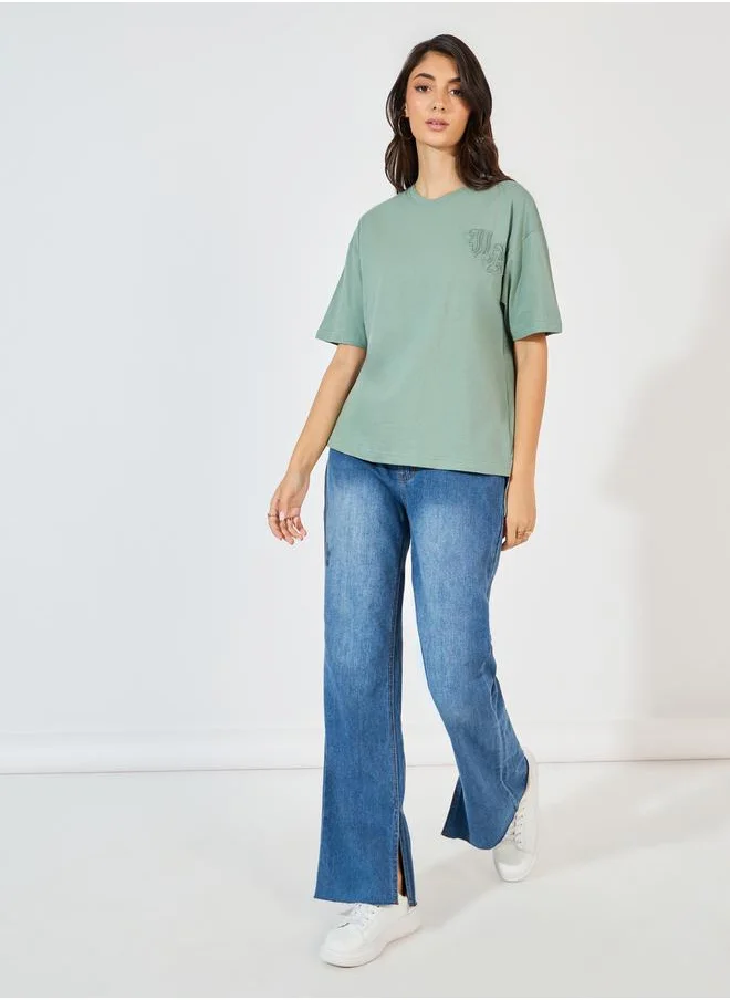 ستايلي Oversized High-Low Hem Cotton Jersey T-Shirt