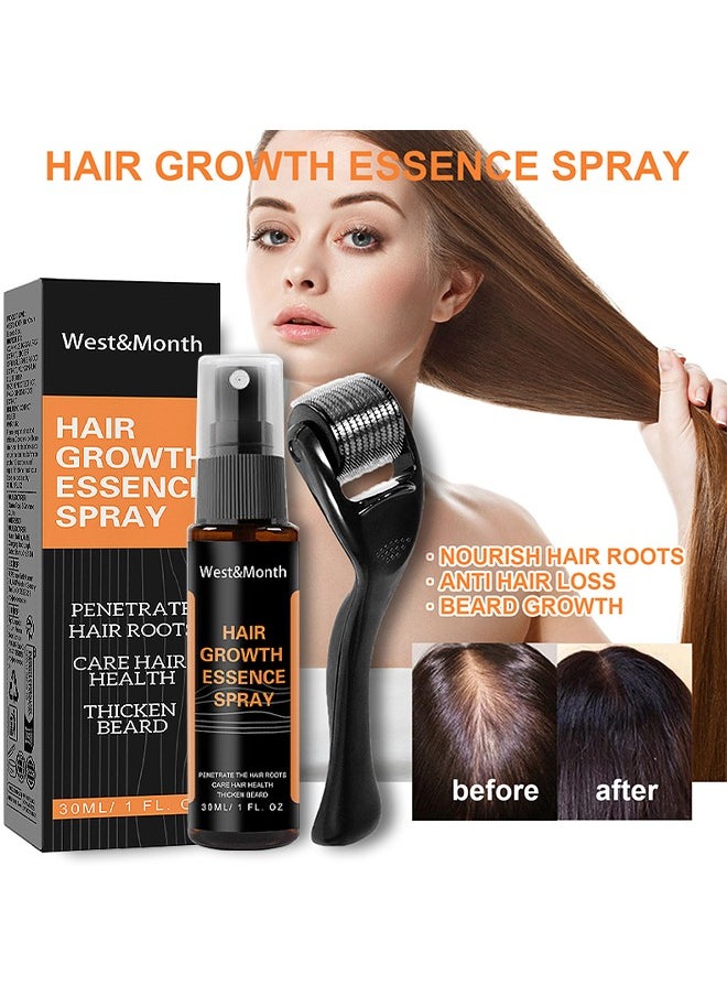 West&Month - 30ML Hair Growth Essence Spray, Anti-Slip Hair Nourishing Growth Liquid Thickening Hairline Essence Spray With Microne Roller, Hair Loss And Thinning Prevention Treatment, Scalp Improver - Image 1