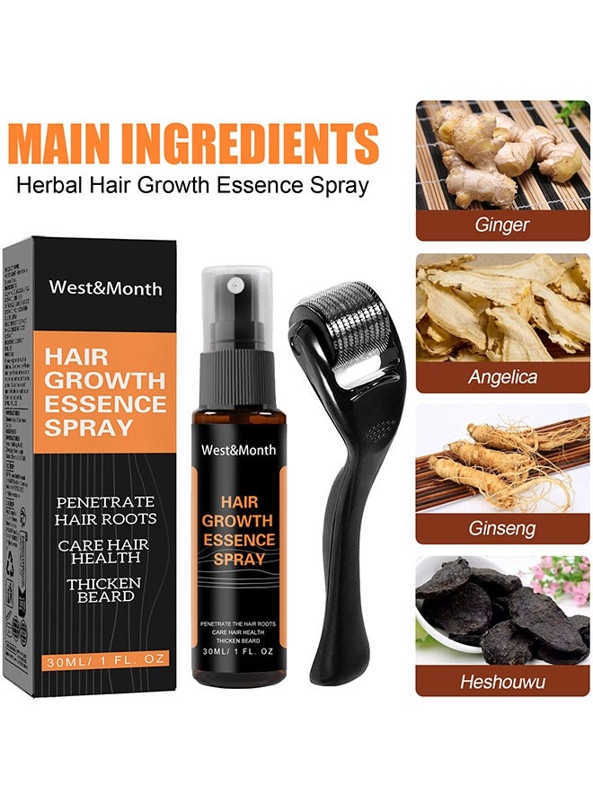 West&Month - 30ML Hair Growth Essence Spray, Anti-Slip Hair Nourishing Growth Liquid Thickening Hairline Essence Spray With Microne Roller, Hair Loss And Thinning Prevention Treatment, Scalp Improver - Image 1