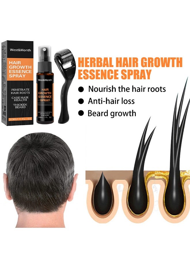West&Month - 30ML Hair Growth Essence Spray, Anti-Slip Hair Nourishing Growth Liquid Thickening Hairline Essence Spray With Microne Roller, Hair Loss And Thinning Prevention Treatment, Scalp Improver - Image 1