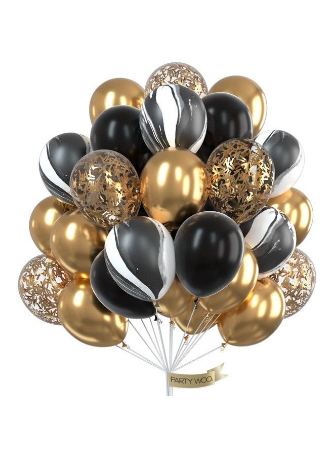 PartyWoo - Gold And Black Balloons 70 Pcs Black Balloons White Balloons Black Marble Balloons Gold Metallic Balloons Gold Confetti Balloons For Great Gatsby Party Hollywood Party 1920 Party Decor - Image 1