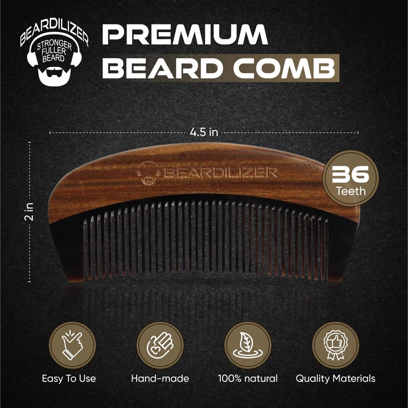 Beardilizer Premium Beard Comb for Men - 100% Natural Black Ox Buffalo Horn & Sandalwood Handle with Carrying Pouch, Professional Anti-Static Fine and Coarse Teeth - Image 4