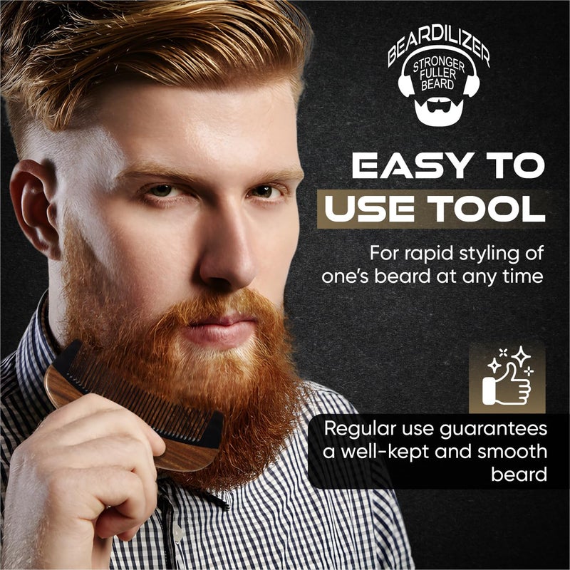 Beardilizer Premium Beard Comb for Men - 100% Natural Black Ox Buffalo Horn & Sandalwood Handle with Carrying Pouch, Professional Anti-Static Fine and Coarse Teeth - Image 5