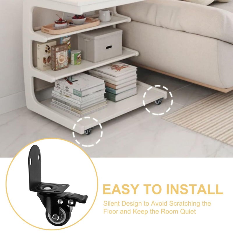 2 Pack 1.5 Inch Silent Swivel Casters With Brake Heavy Duty Plate Mount Wheels For Furniture - Image 4