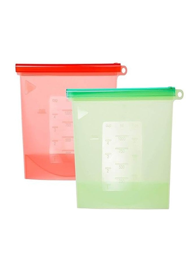 JAGDIV Reusable Silicone Vegetable Food Storage Bag Refrigerator Bags (2pcs - capacity-1000 ML)(Multicolor) - Image 1