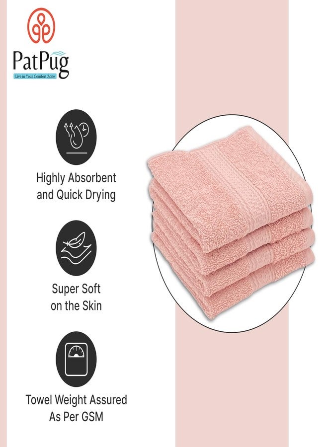 PatPug بات باغ، 100% قطن هندي فائق النعومة، طقم من 4 قطع: منشفة وجه، منديل، منشفة وجه للأطفال، 500 غرام/متر مربع، لغسل الوجه، النادي الرياضي، السفر، منديل ورقي (لون وردي فاتح) - Image 2