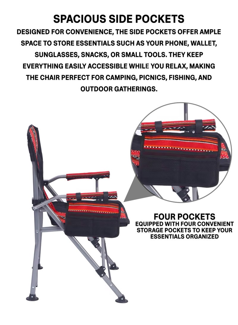 DBLEW Foldable Camping Chair with Cushion, Sadu Pattern, Cup Holder & 4 Side Pockets Arabic Majlis Style Outdoor Chair for Camping, Beach, Garden, Fishing, BBQ, Travel & Picnic 50—50—93 cm - Image 3