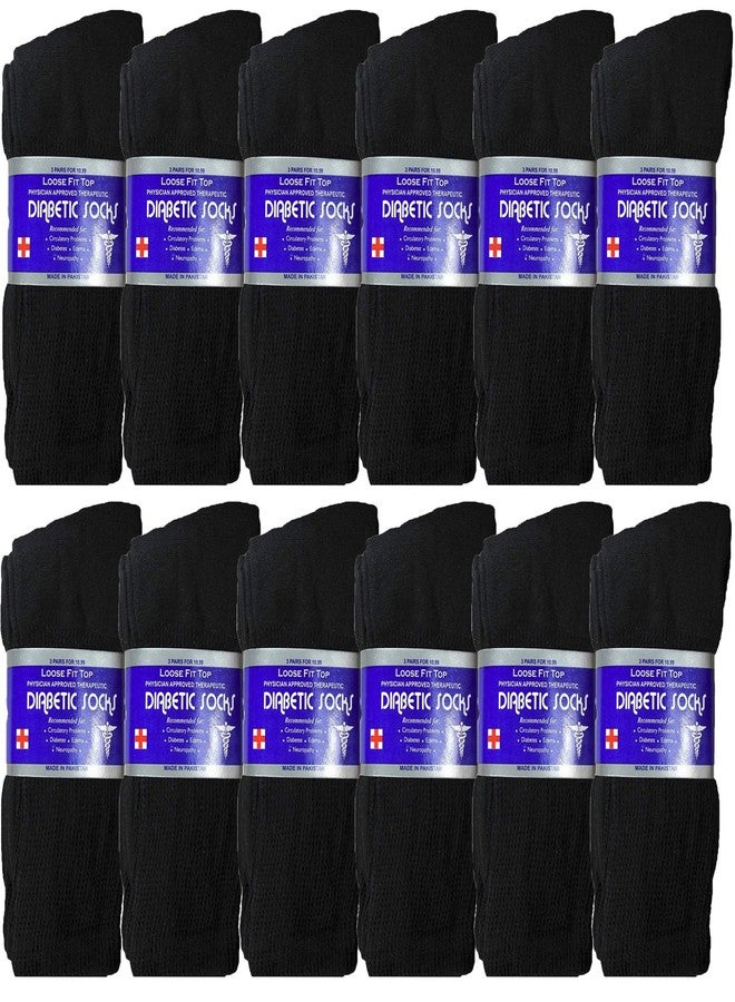 USBingoshop 12 Pairs Mens Physicians Approved Crew Diabetic Socks Cotton 10-13 (12 Pairs D-Black) - Image 1