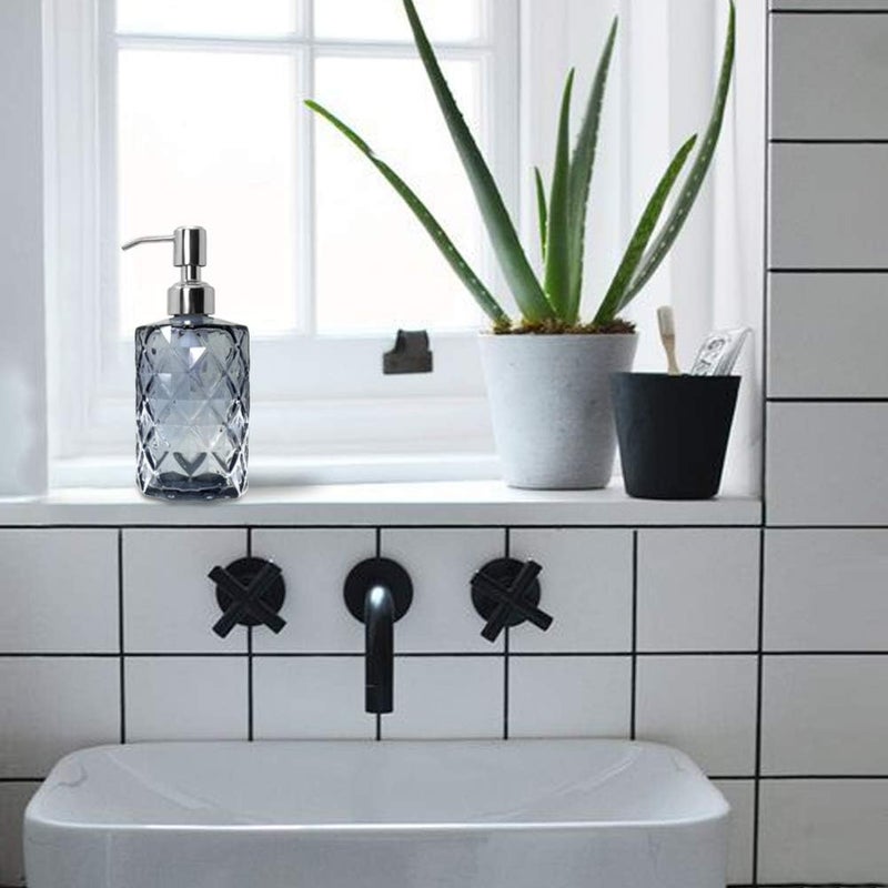 JASAI Diamond Design Glass Soap Dispenser with 304 Rust Proof Stainless Steel Soap Pump, 12 Ounce Kitchen Soap Dispenser for Bathroom, Hand Soap, Dish Soap (Grey) - Image 5