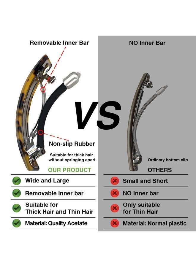 HYFEEL Large French Barrettes For Women Fine Thick Hair Classic Tortoise Shell Hair Clips Wide Curved Celluloid Ponytail Holder Clamp Fashion Hair Accessories Automatic Clasp Hairgrips 3 Pack - Image 5