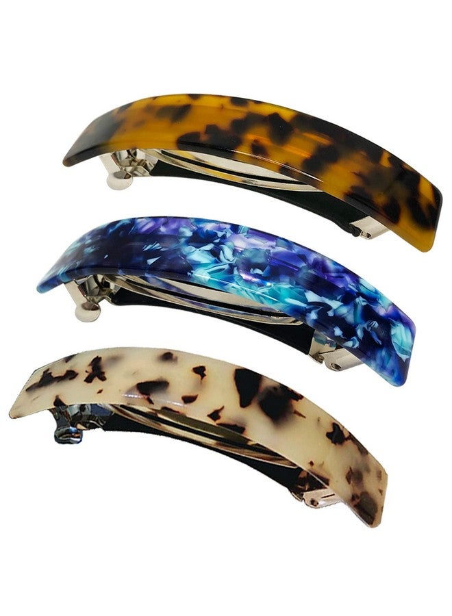 HYFEEL Large French Barrettes For Women Fine Thick Hair Classic Tortoise Shell Hair Clips Wide Curved Celluloid Ponytail Holder Clamp Fashion Hair Accessories Automatic Clasp Hairgrips 3 Pack - Image 2