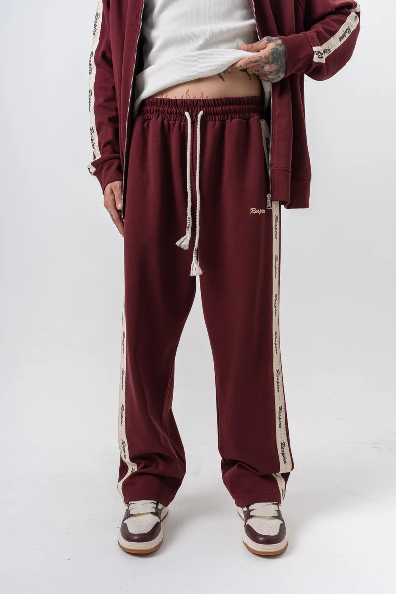 ريسباير بنطلون رياضي رجالي شتوي مزدوج الوجه مخطط بورغندي