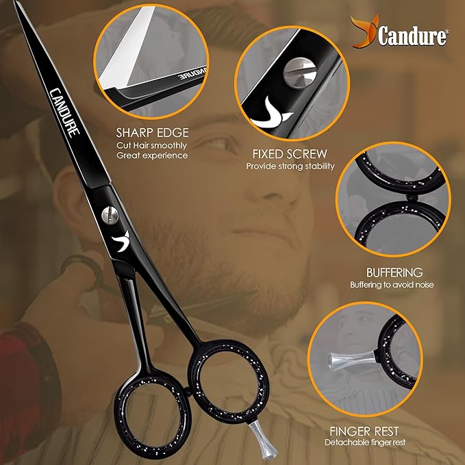 Candure CANDURE Hairdressing Barber Hair Scissor for Professional Hairdressers Barbers Stainless Steel Hair Cutting Shears For Salon Barbers Men Women Children and Adults  - Image 3