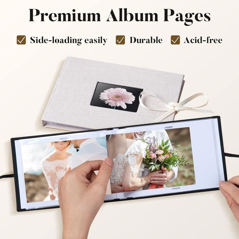 Fabmaker Small Photo Album 4x6, Picture Album Holds 24 Horizontal Photos, Linen Fabric Cover Picture Book for Photos with Front Window, Mini Brag Book Photo Books for Weddings Baby Family Boudoir - Image 3