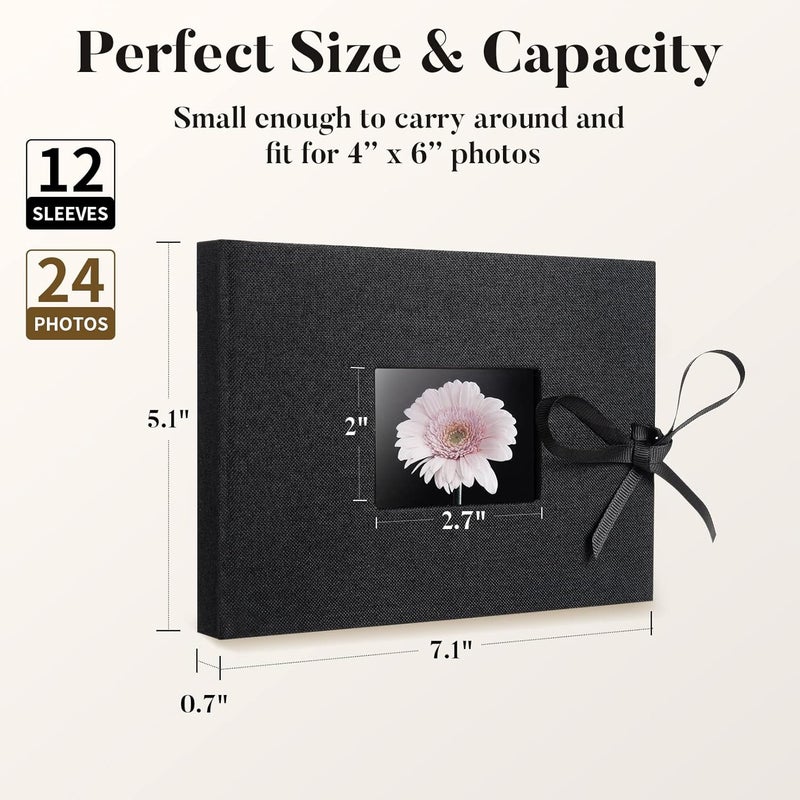 Fabmaker Small Photo Album 4x6, Picture Album Holds 24 Horizontal Photos, Linen Fabric Cover Picture Book for Photos with Front Window, Mini Brag Book Photo Books for Weddings Baby Family Boudoir - Image 2