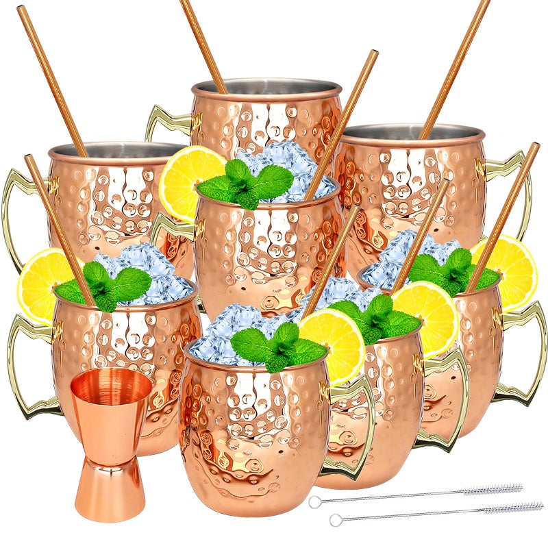 Moscow Mule Copper Mugs Set of 8 Copper Plated Stainless Steel Mug 18oz for Chilled Drinks 8 pcs