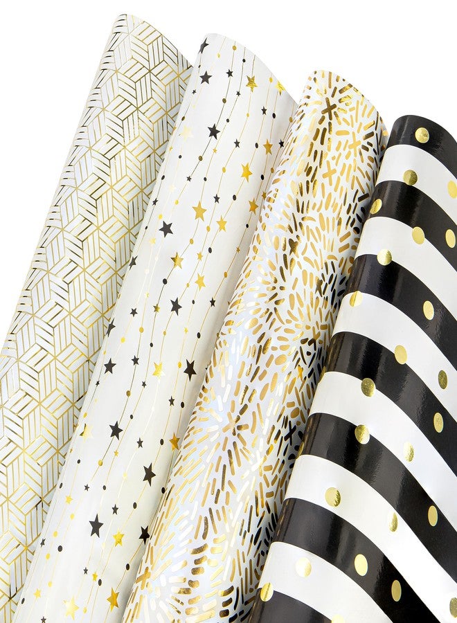 Plum Designs Gift Wrapping Paper Sheets- Elegant Gift Wrap, Fancy Gold and White Wrapping Paper for Men or Women, 14 Sheets Gift Wrap Paper for Christmas, Wedding, Birthday, Anniversary, or Any Occasion! - Image 1