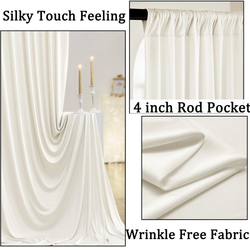 NSSONBEN 10ft x 8ft Ivory Backdrop Curtain for Parties, Polyester Photo Backdrop Drapes for Wedding Birthday Baby Shower Party Photography Background Home Decor - Image 2