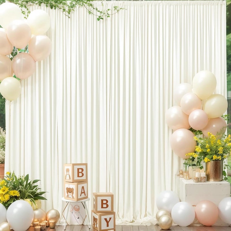 NSSONBEN 10ft x 8ft Ivory Backdrop Curtain for Parties, Polyester Photo Backdrop Drapes for Wedding Birthday Baby Shower Party Photography Background Home Decor - Image 1