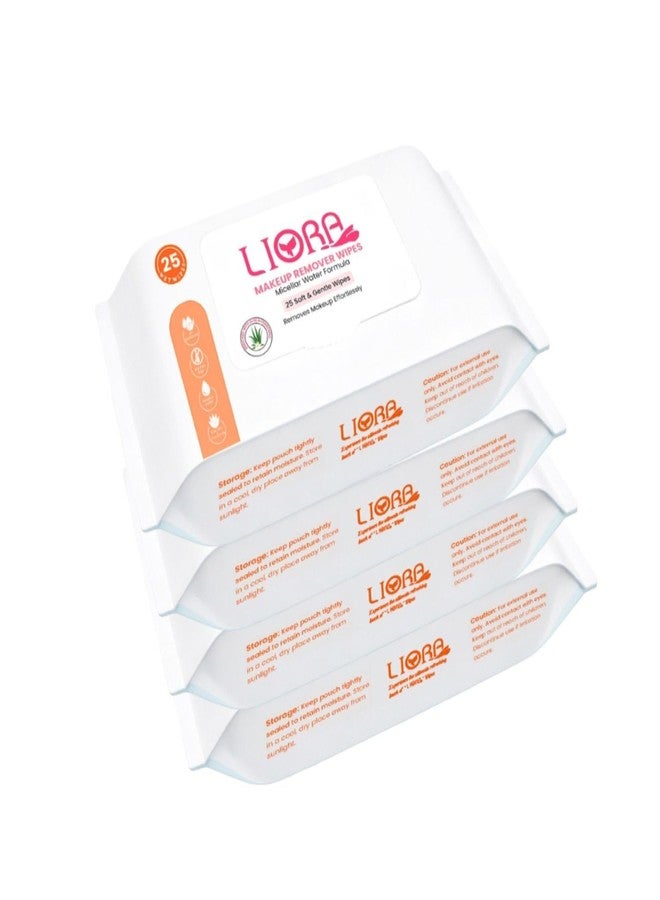 Liora Makeup Remover Wipes 4x25 Wipes | Pack Of 4 | Gentle Cleansing Facial Wipes Makeup Remover (100 Wipes) - Image 2
