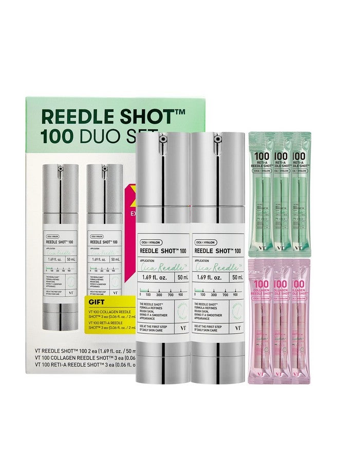 VT COSMETICS VT COSMETICS Reedle Shot 100 Duo Set with Collagen & Retinol Reedle Shot Pouch (Gift) - Exosome Microneedling Serum, Exfoliating, Soft & Glass Skin, Korean Skincare (1.69 fl. oz x2 / 0.06 fl. oz x6) - Image 1