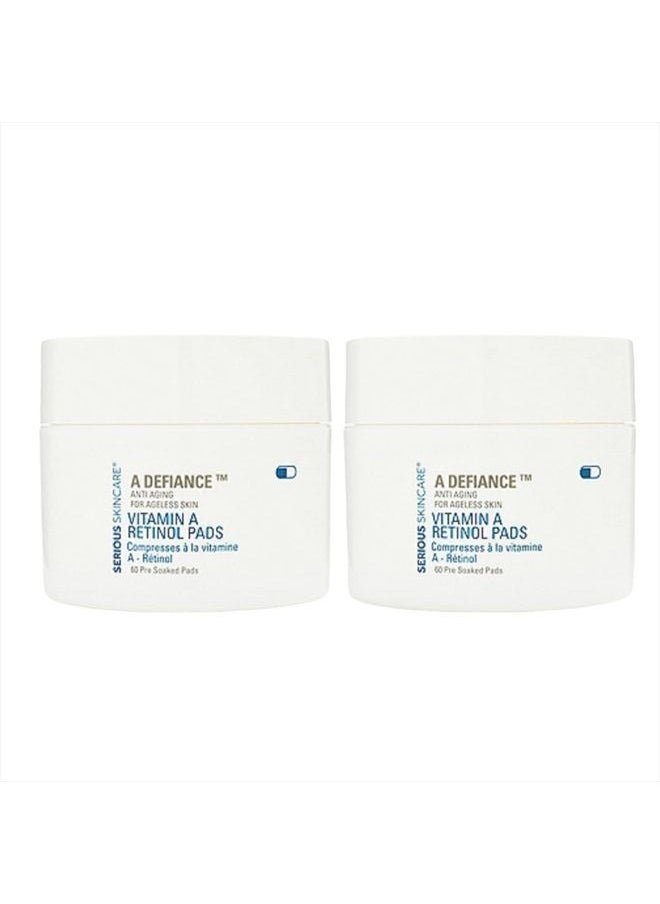 Serious Skincare A Defiance Retinol Pads – Daily Facial Treatment - Vitamin A - Pre-Soaked Facial Pads - Micro Exfoliate Dead Skin Cells – Sugar Cane Extract – Algae Extract -120 Pads (2Pack/60 Pads E  - Image 1