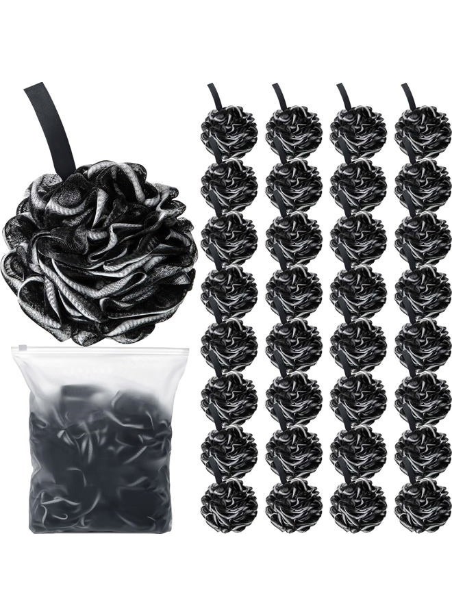 Shellwei 32 Pcs Bath Sponge Shower Loofahs Bulk 60 g Charcoal Body Shower Sponge Large Mesh Puff Soft Scrubber for Men and Women Exfoliating Pouf Balls with Bathing Accessories(Black White) - Image 1