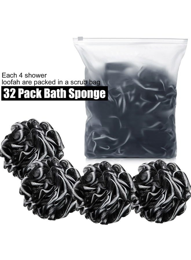 Shellwei 32 Pcs Bath Sponge Shower Loofahs Bulk 60 g Charcoal Body Shower Sponge Large Mesh Puff Soft Scrubber for Men and Women Exfoliating Pouf Balls with Bathing Accessories(Black White) - Image 2