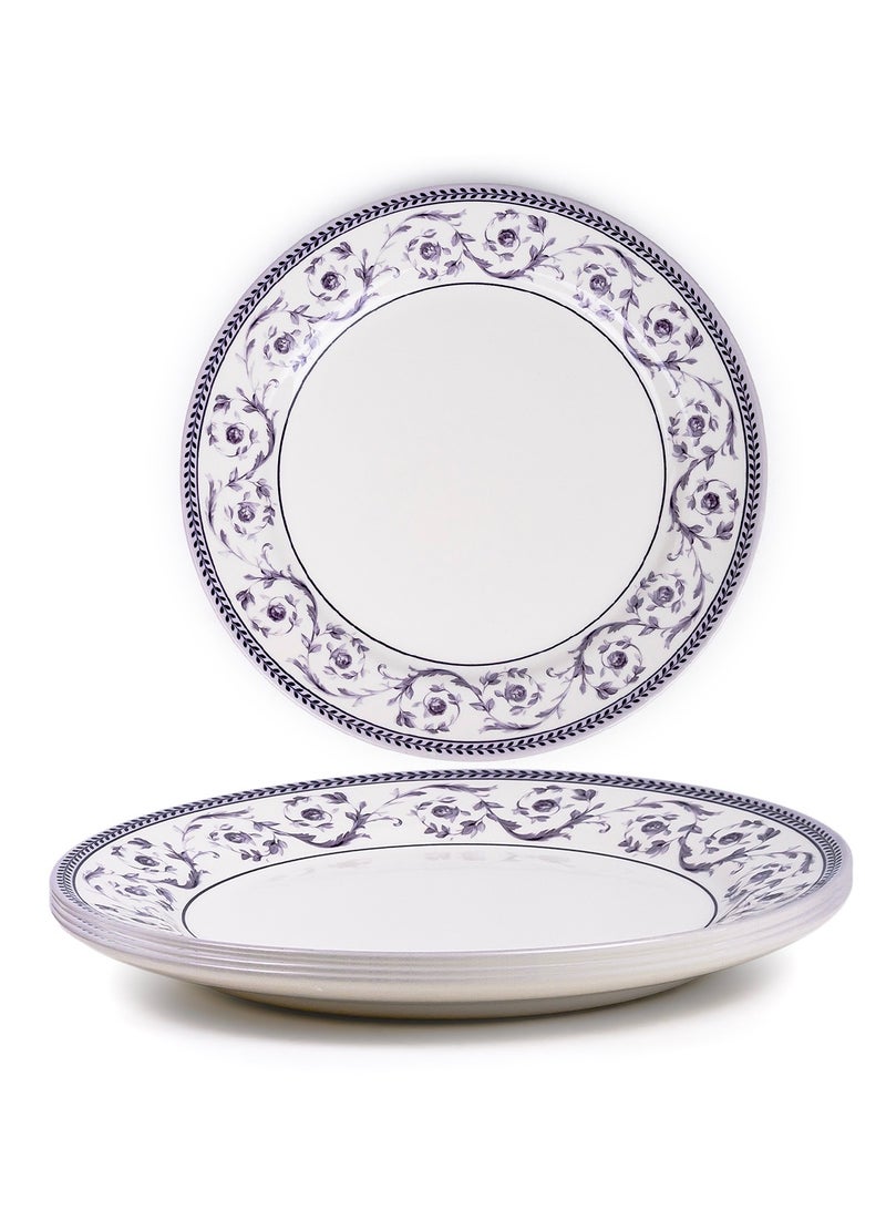 Claytan طبق عشاء سيراميك مزخرف بنمط زهور من كلايتان كاليستا 10.5 بوصة (أبيض، مجموعة من 4) - Image 1